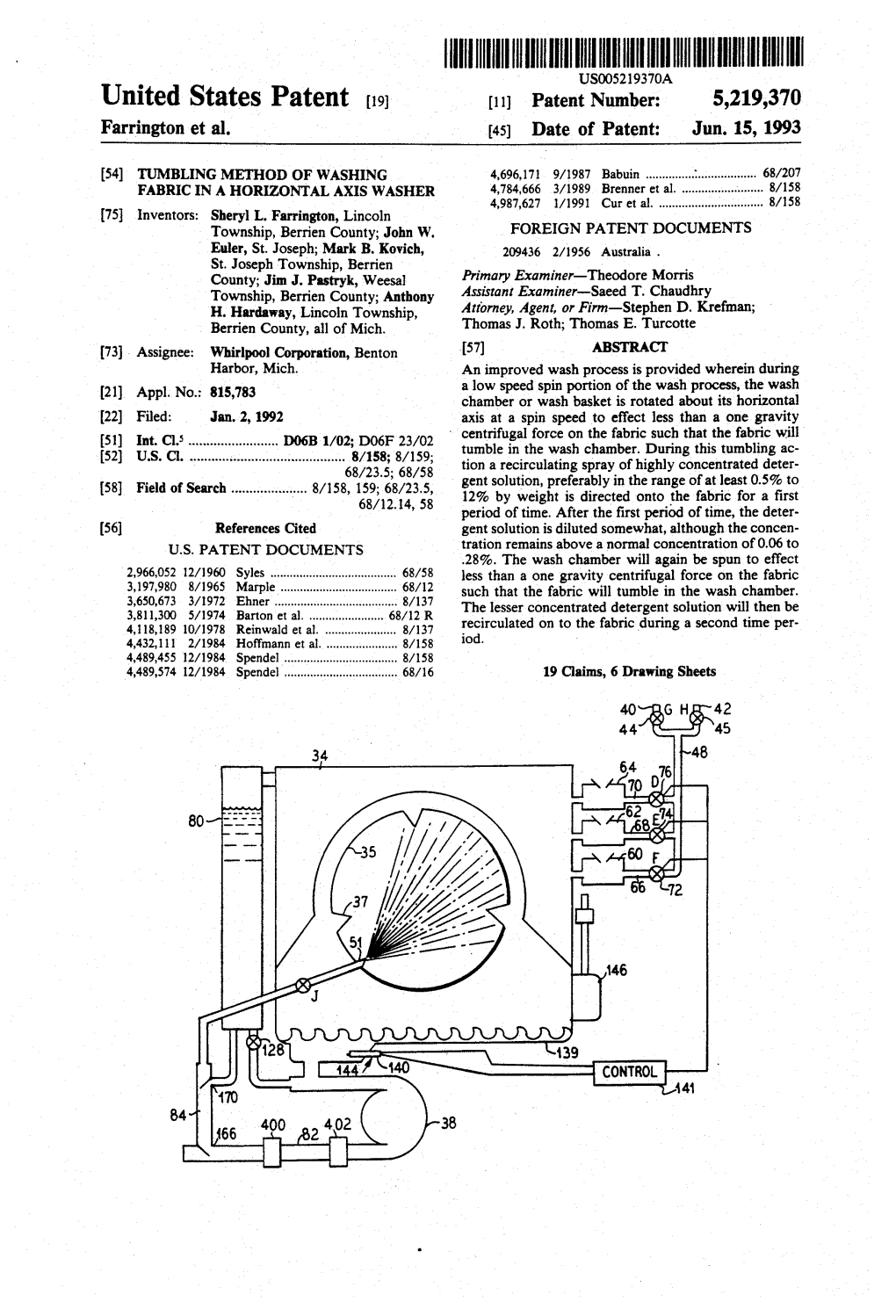 United States Patent (19) 11 Patent Number: 5,219,370 Farrington Et Al