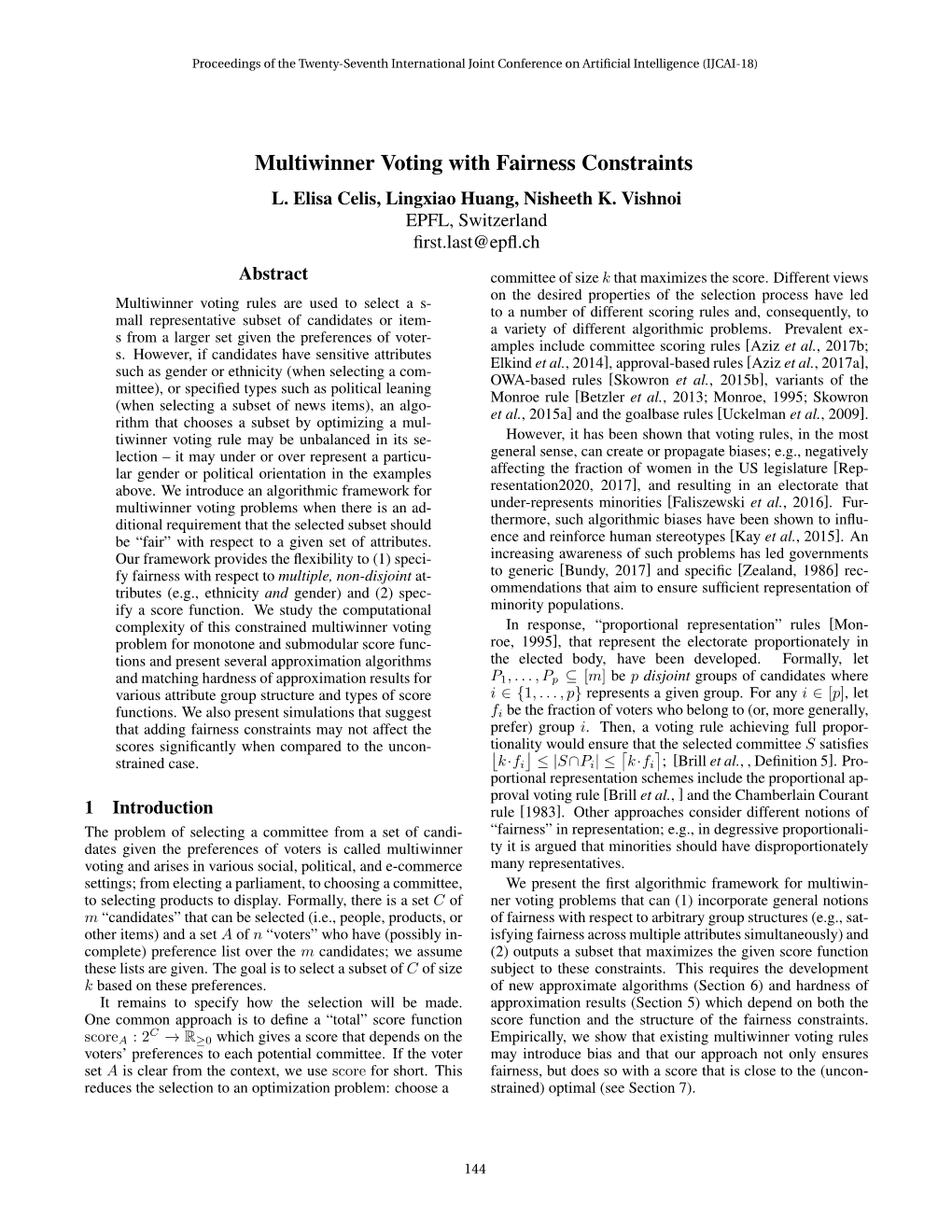 Multiwinner Voting with Fairness Constraints L