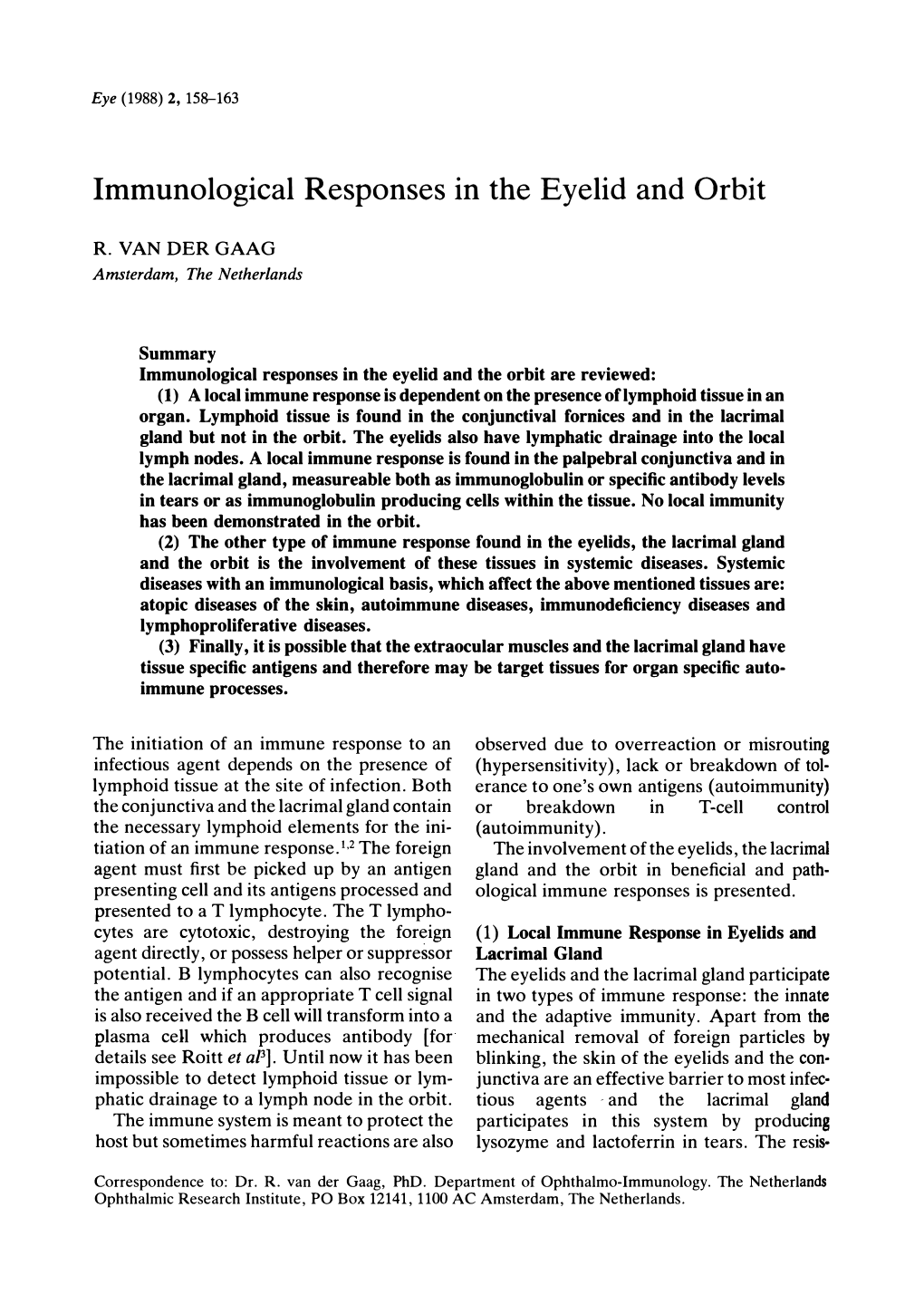 Immunological Responses in the Eyelid and Orbit