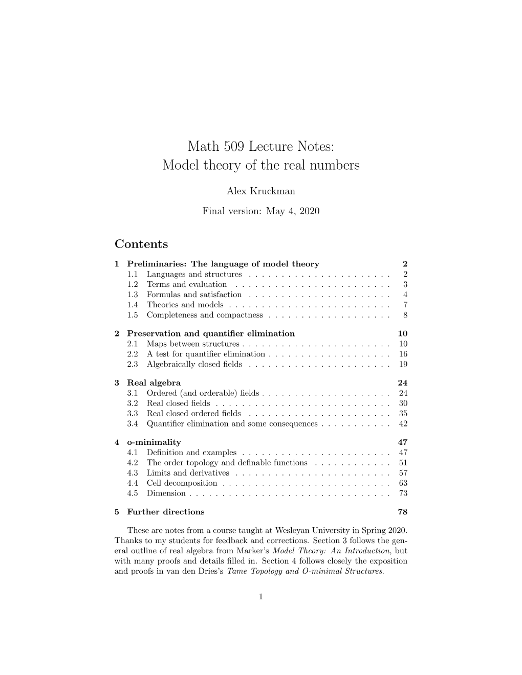 Model Theory of the Real Numbers