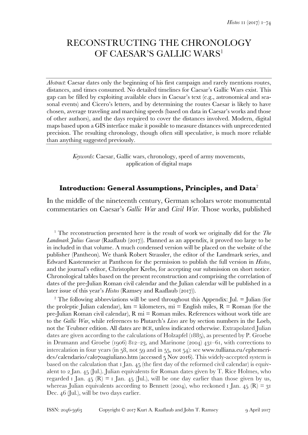 Reconstructing the Chronology of Caesar's Gallic Wars