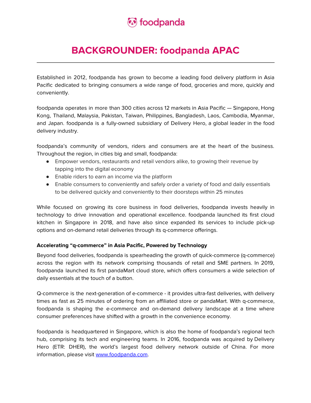 BACKGROUNDER: Foodpanda APAC