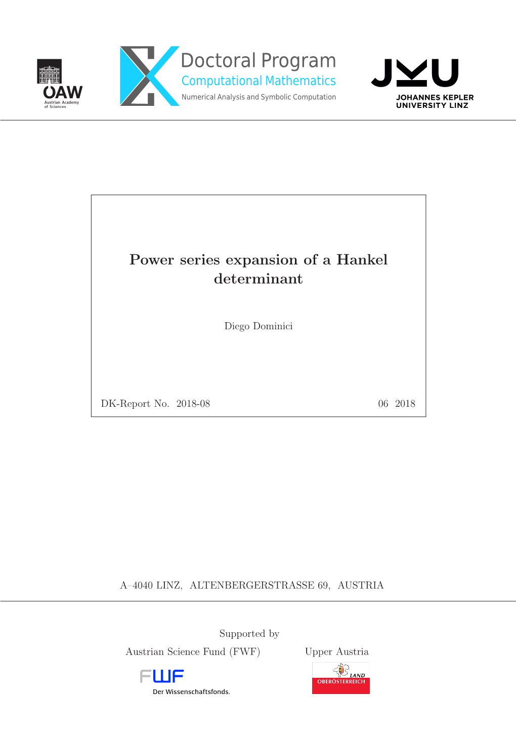 Power Series Expansion of a Hankel Determinant