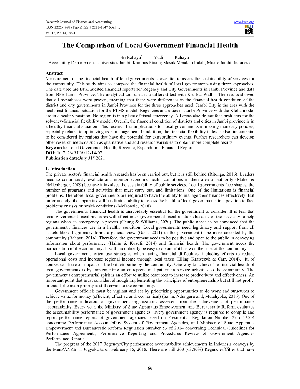 The Comparison of Local Government Financial Health