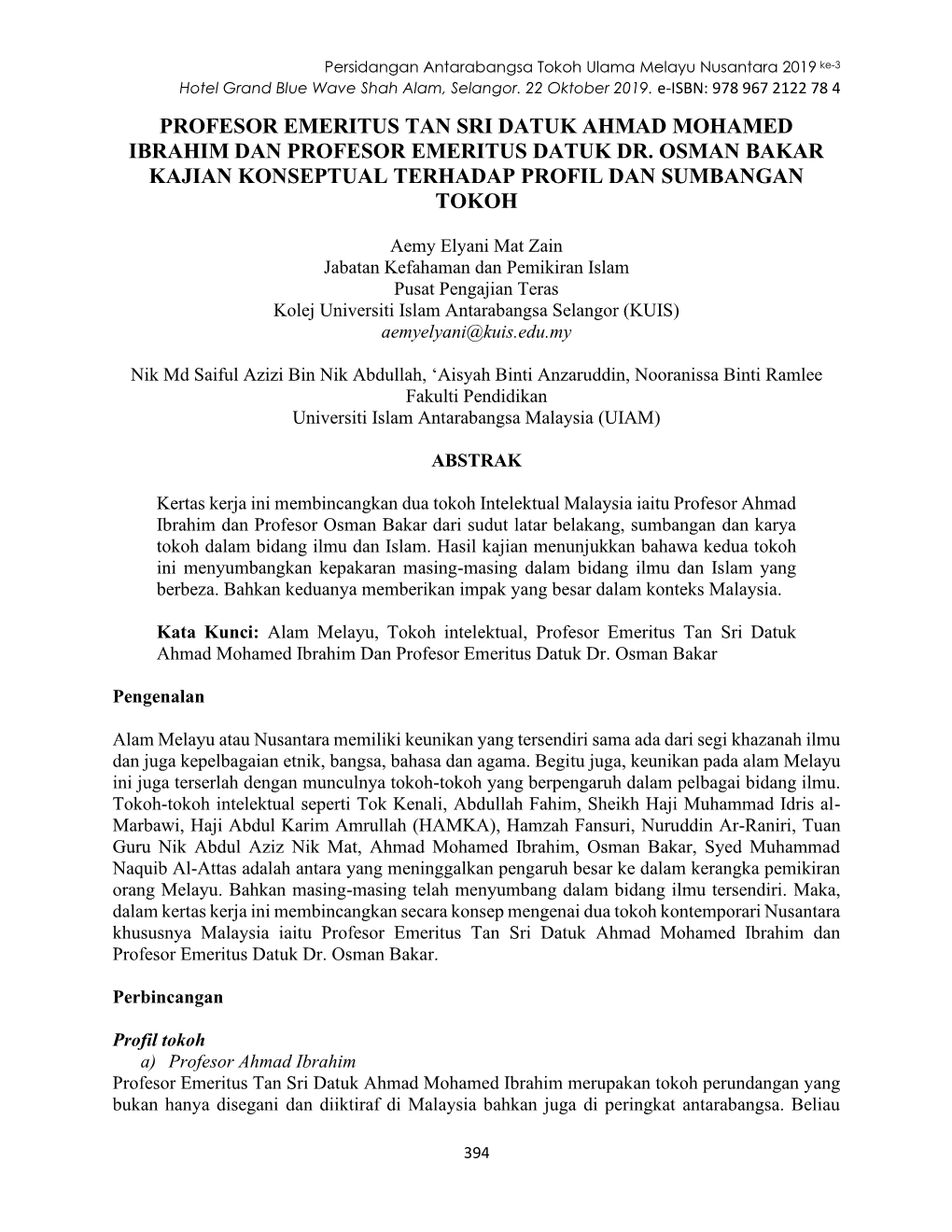 Profesor Emeritus Tan Sri Datuk Ahmad Mohamed Ibrahim Dan Profesor Emeritus Datuk Dr. Osman Bakar Kajian Konseptual Terhadap Profil Dan Sumbangan Tokoh