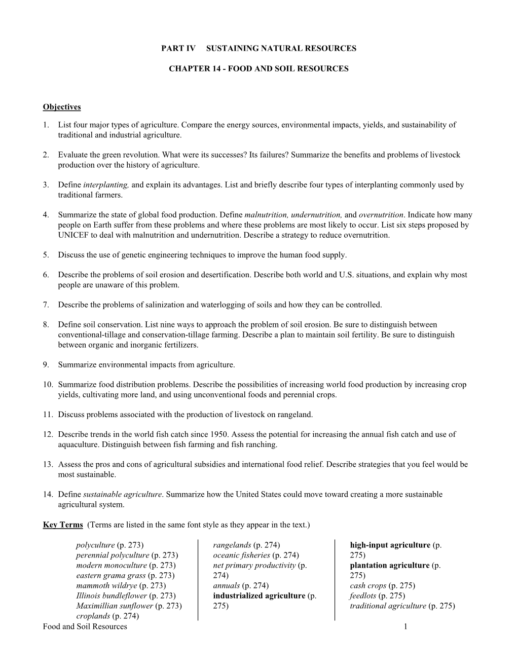 FOOD and SOIL RESOURCES Objectives 1. List Four