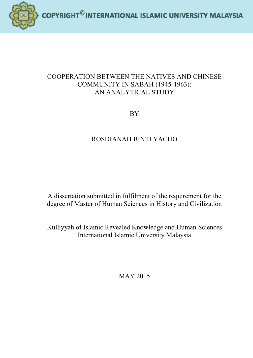 Cooperation Between the Natives and Chinese Community in Sabah (1945-1963): an Analytical Study