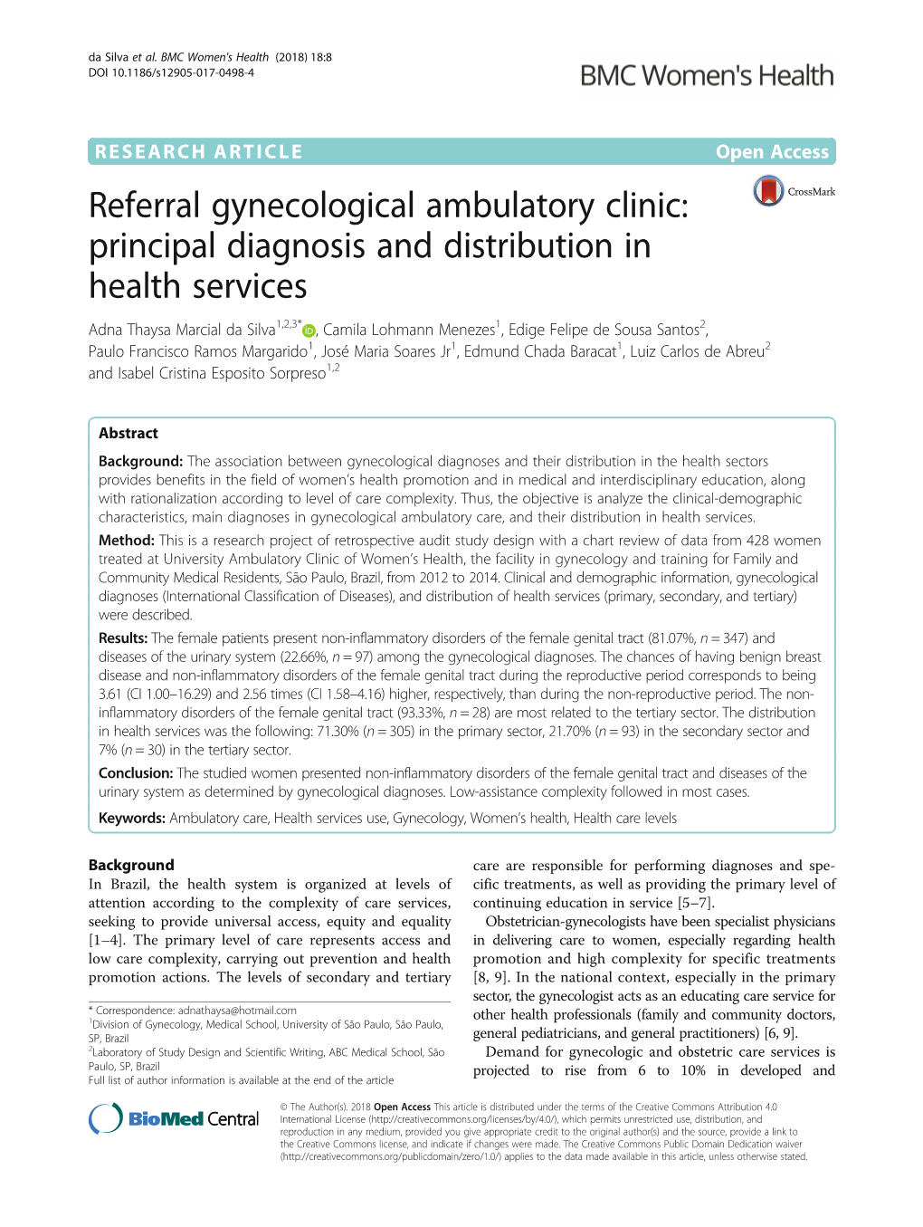 Referral Gynecological Ambulatory Clinic: Principal Diagnosis And