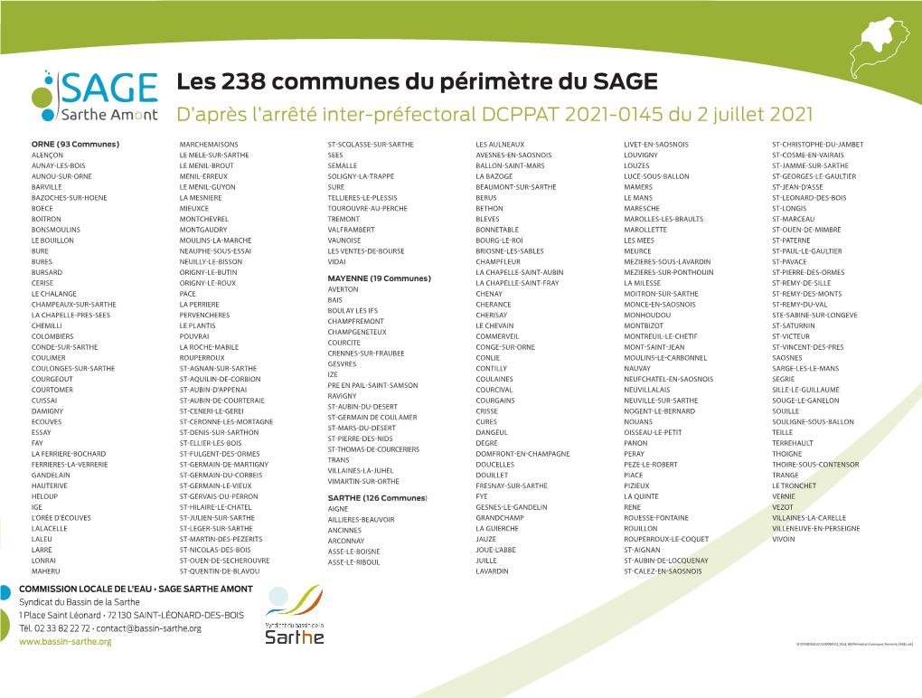 Les 238 Communes Du Périmètre Du SAGE D’Après L’Arrêté Inter-Préfectoral DCPPAT 2021-0145 Du 2 Juillet 2021