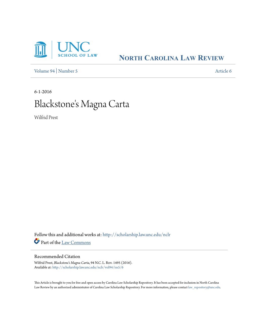 Blackstone's Magna Carta Wilfrid Prest