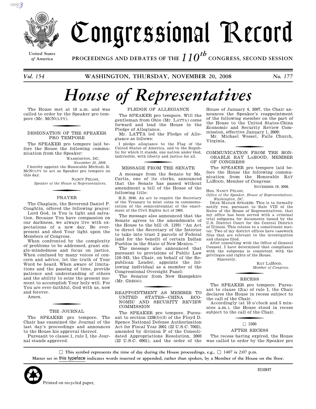 Congressional Record United States Th of America PROCEEDINGS and DEBATES of the 110 CONGRESS, SECOND SESSION