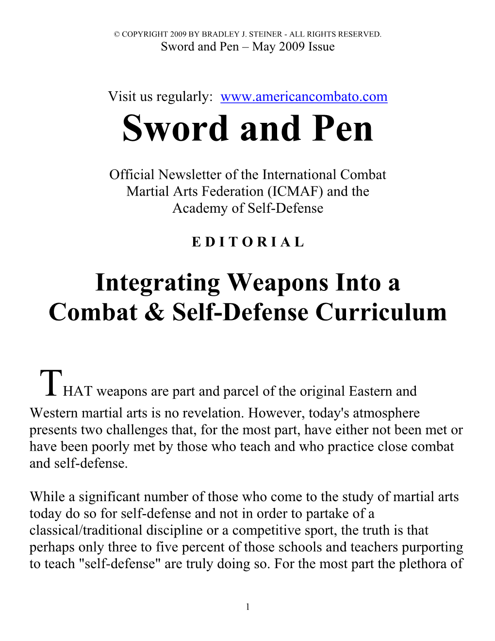 Sword and Pen – May 2009 Issue