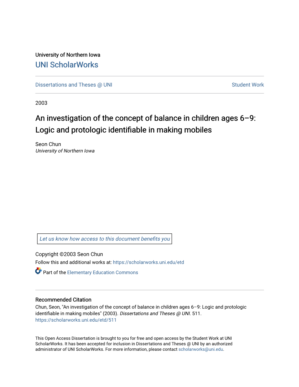 An Investigation of the Concept of Balance in Children Ages 6Â•Fi9: Logic and Protologic Identifiable in Making Mobiles