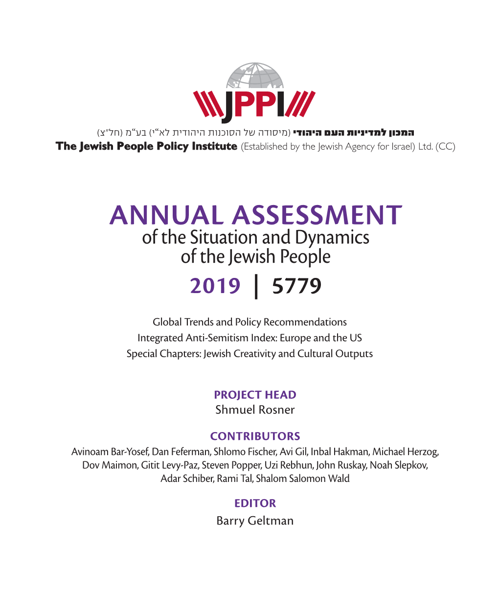 ANNUAL ASSESSMENT of the Situation and Dynamics of the Jewish People 2019 | 5779