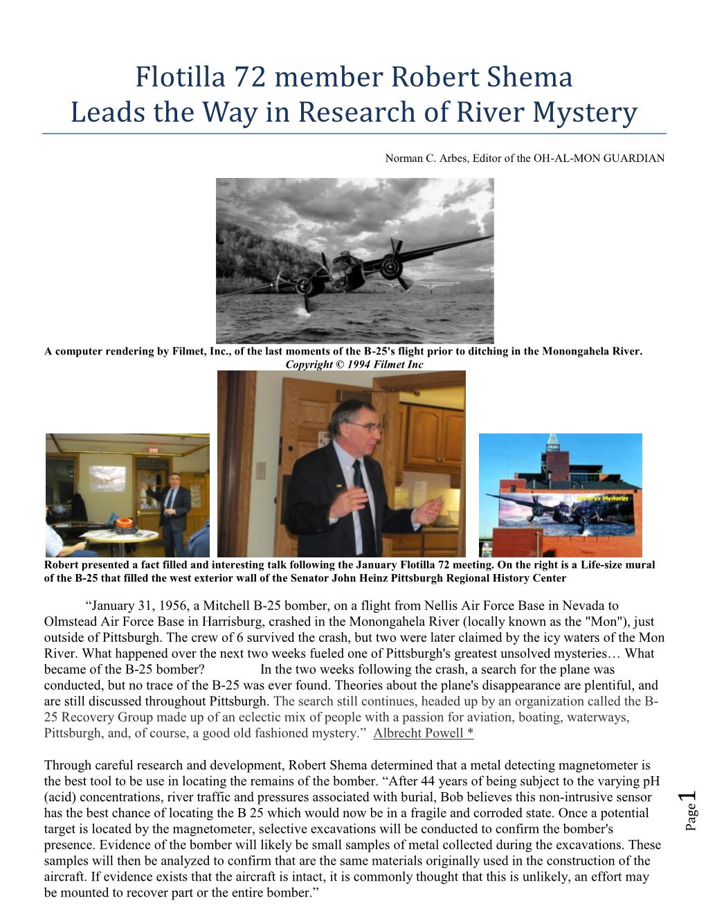 Flotilla 72 Member Robert Shema Leads the Way in Research of River Mystery