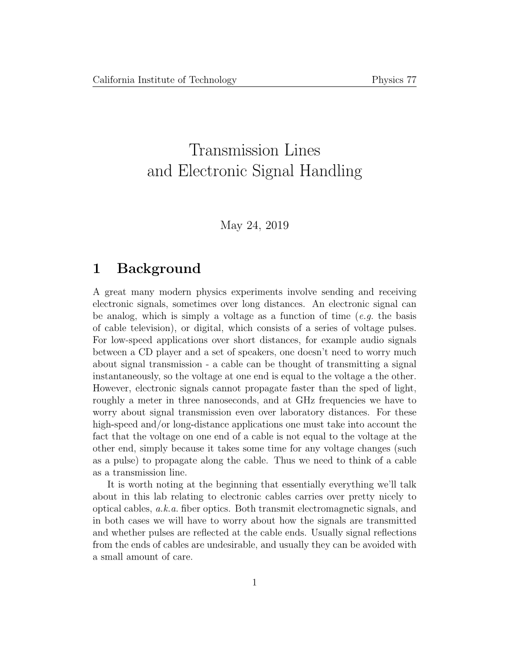 Transmission Lines and Electronic Signal Handling
