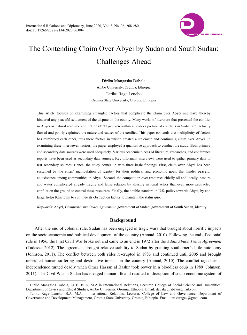 The Contending Claim Over Abyei by Sudan and South Sudan: Challenges Ahead
