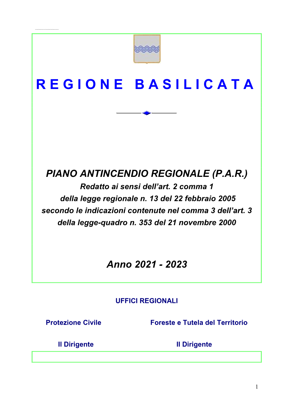 Piano Antincendio Regionale 2021-2023