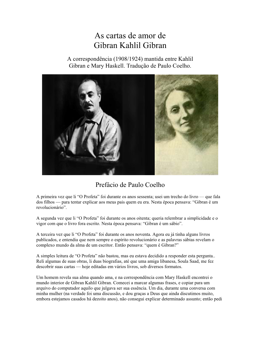 As Cartas De Amor De Gibran Kahlil Gibran