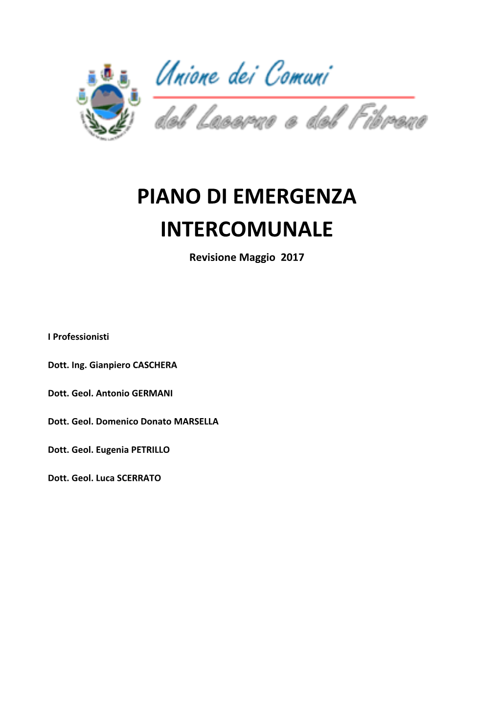 PIANO DI EMERGENZA INTERCOMUNALE Revisione Maggio 2017