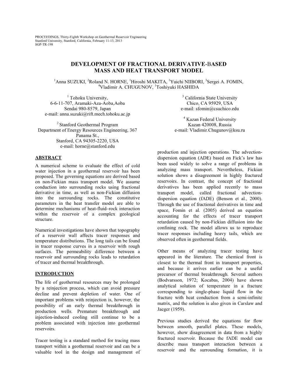 Development of Fractional Derivative-Based Mass and Heat Transport Model