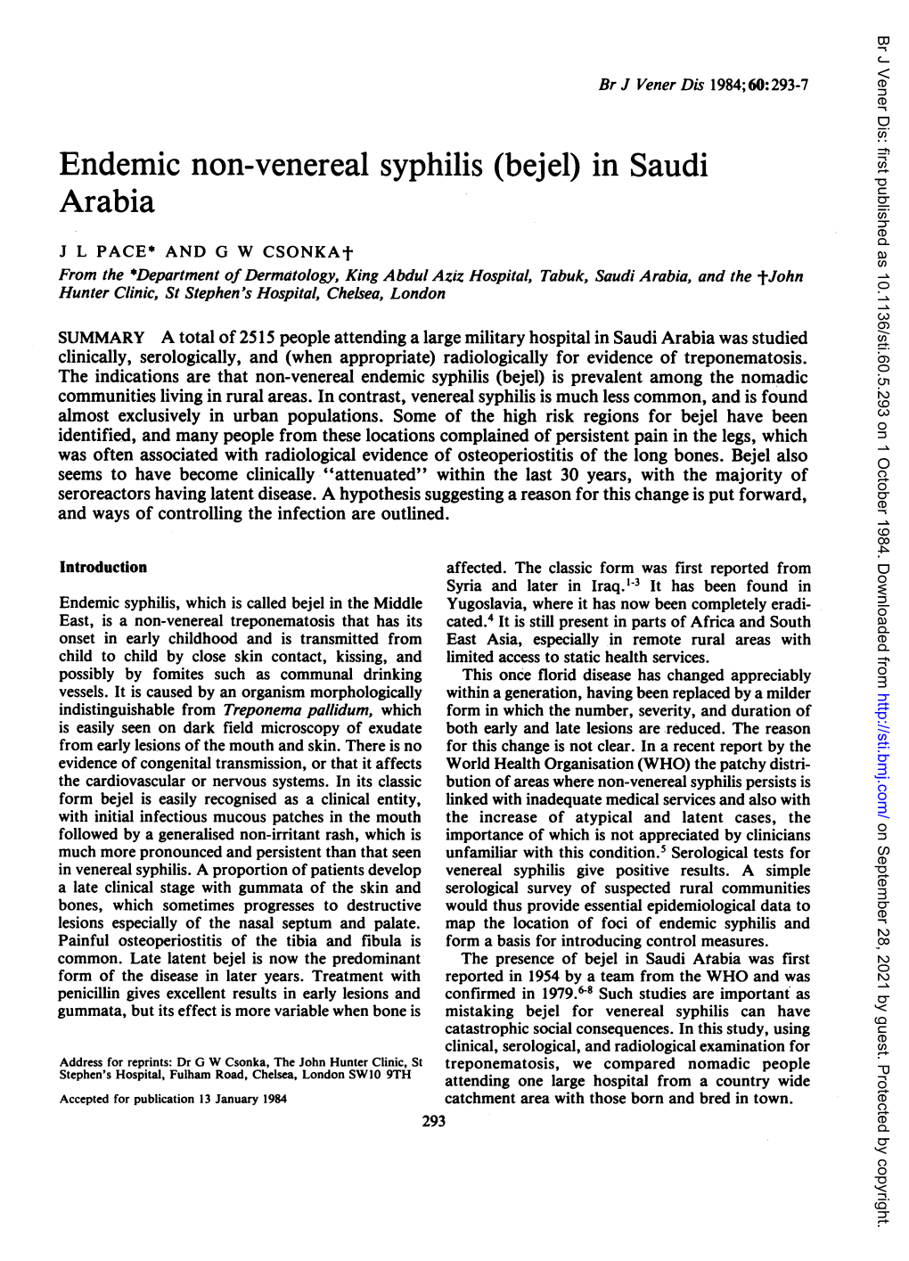 Endemic Non-Venereal Syphilis (Bejel) in Saudi Arabia