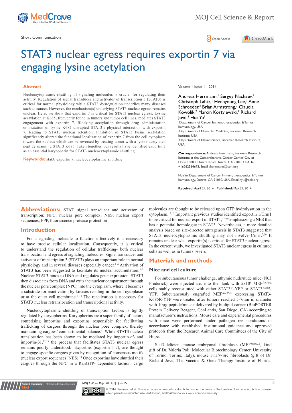 STAT3 Nuclear Egress Requires Exportin 7 Via Engaging Lysine Acetylation