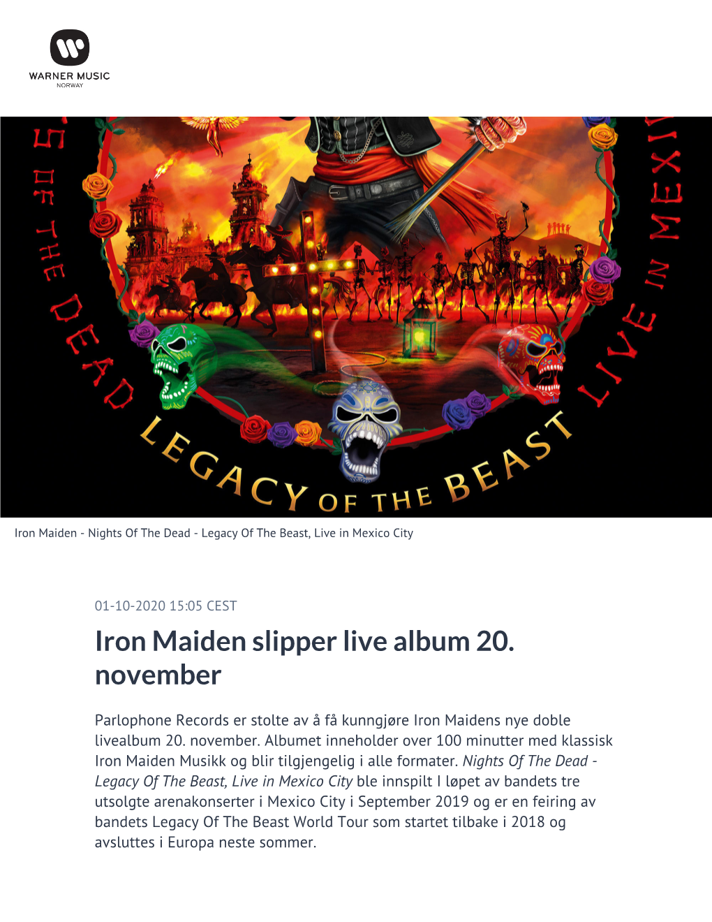 Iron Maiden Slipper Live Album 20. November