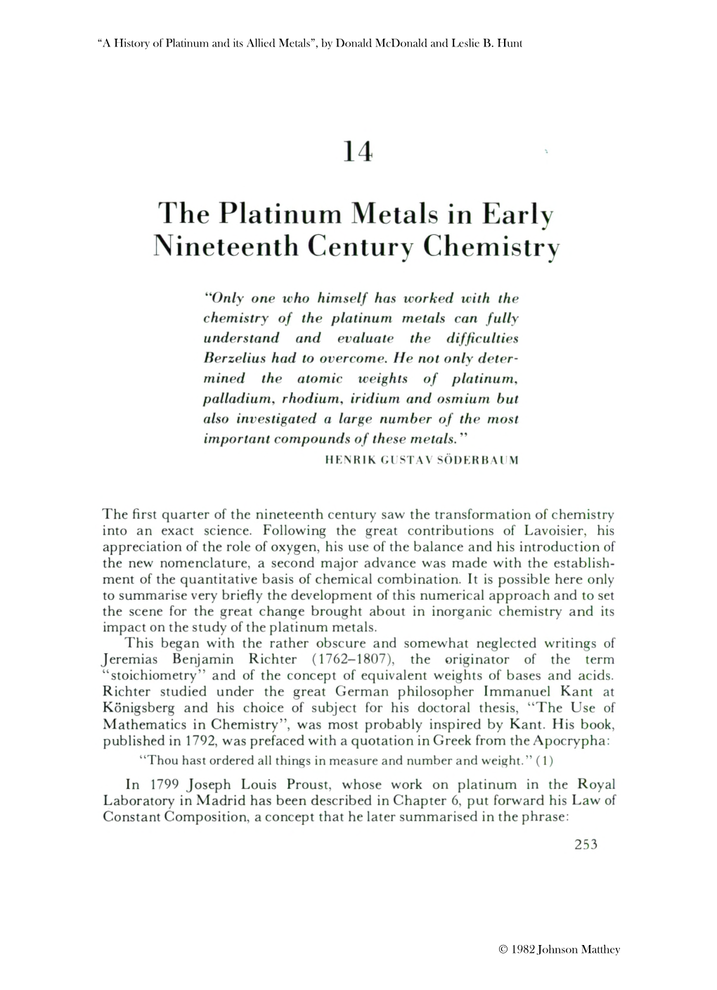 The Platinum Metals in Early Nineteenth Century Chemistry