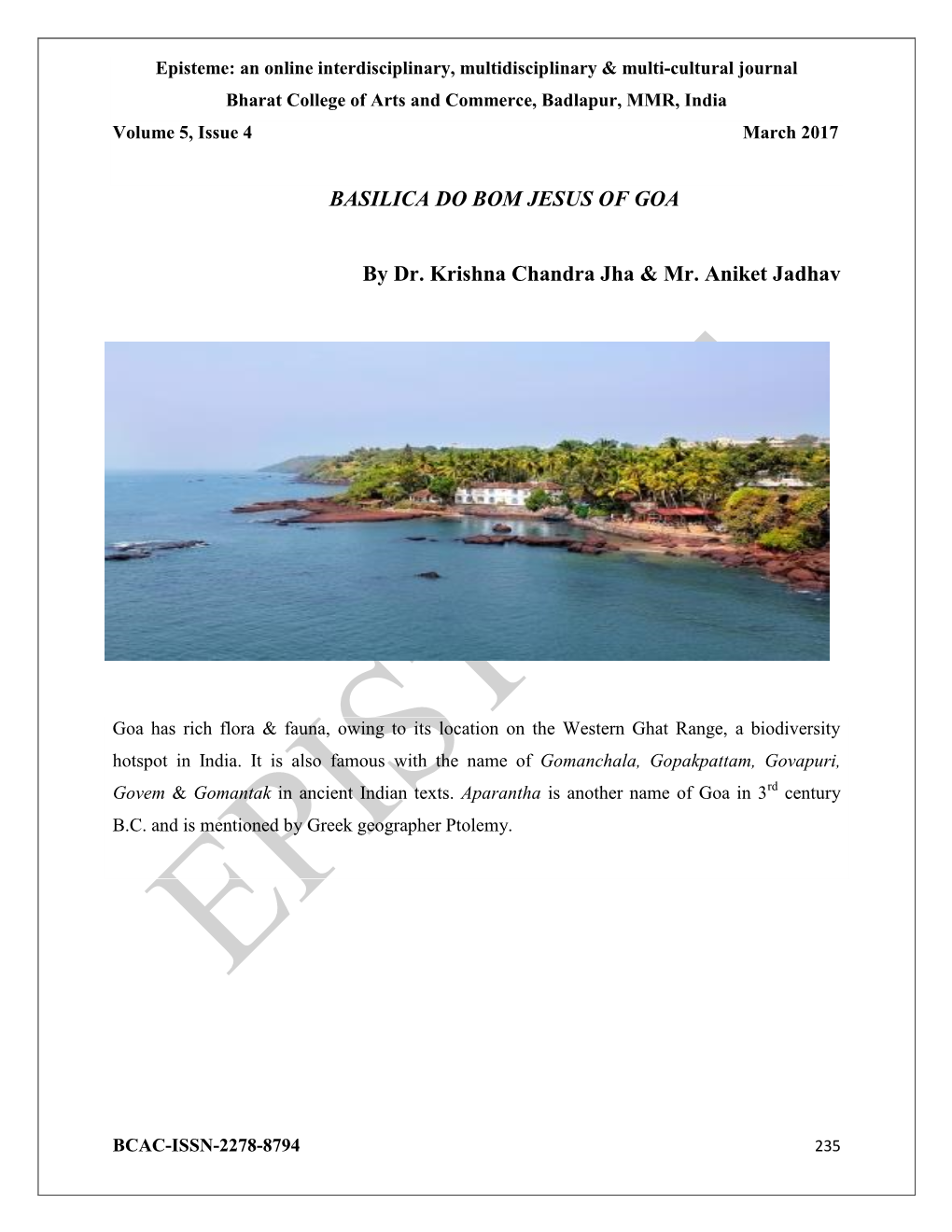 BASILICA DO BOM JESUS of GOA by Dr. Krishna Chandra Jha & Mr