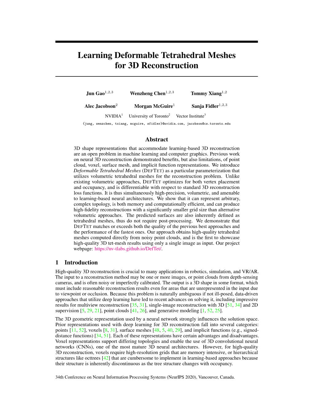 Learning Deformable Tetrahedral Meshes for 3D Reconstruction