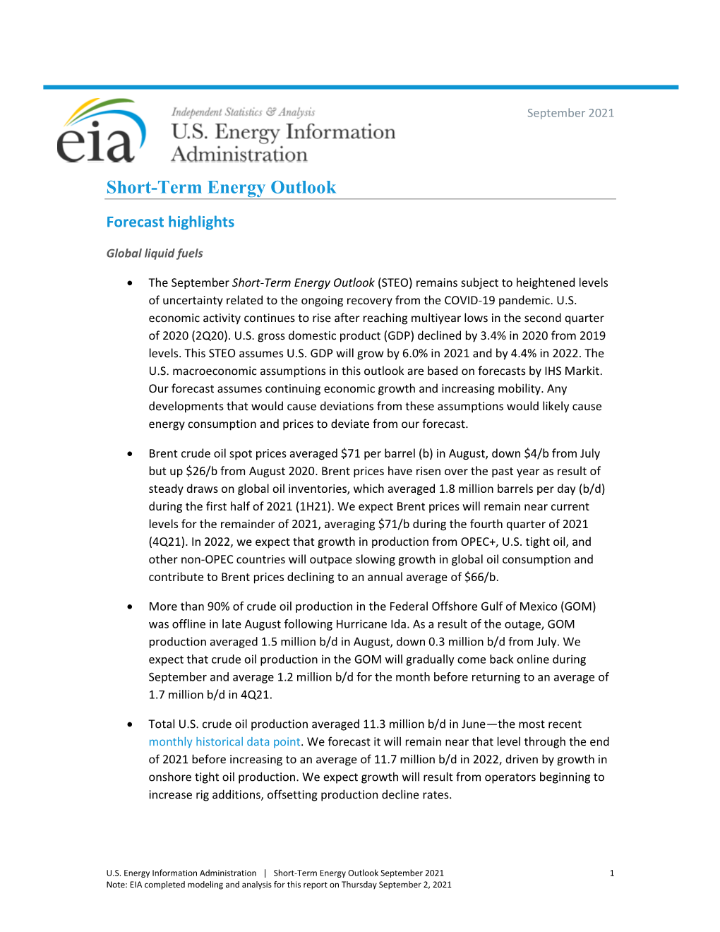 Short-Term Energy Outlook