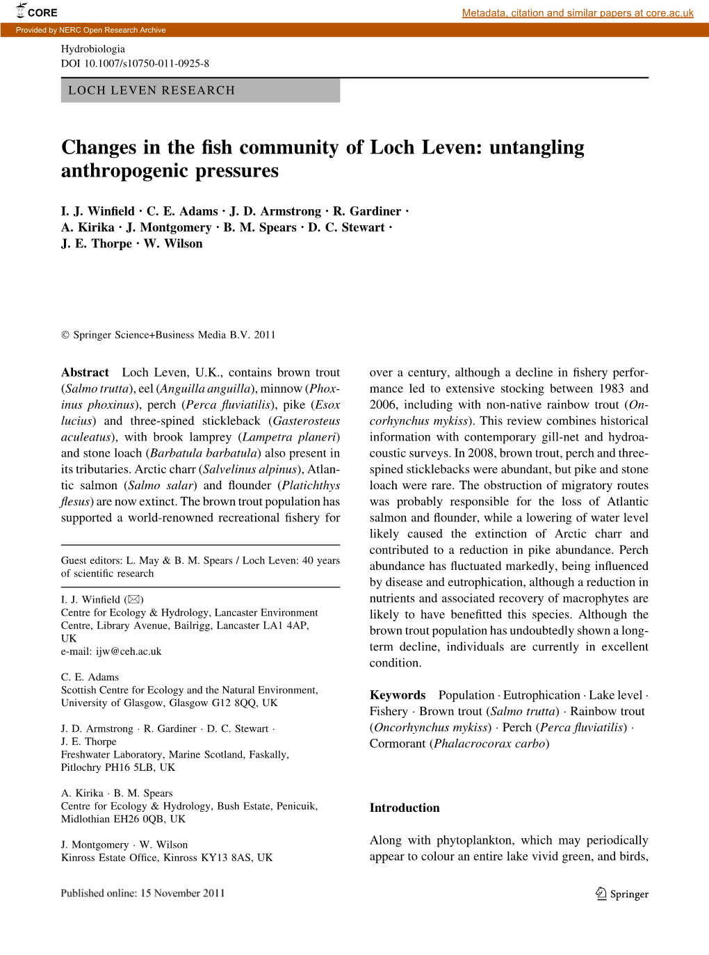 Changes in the Fish Community of Loch Leven