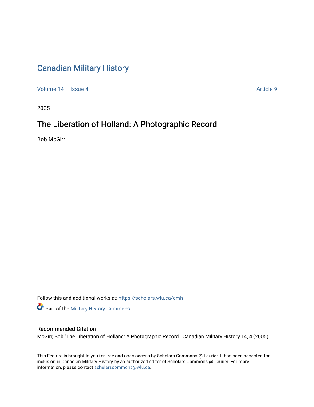 The Liberation of Holland: a Photographic Record
