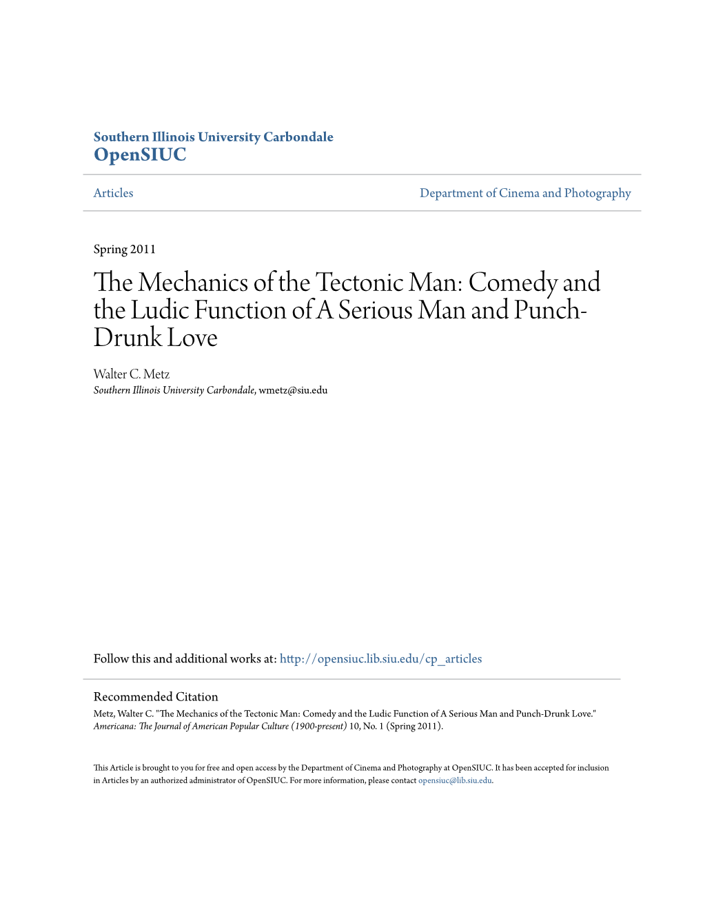 The Mechanics of the Tectonic Man: Comedy and the Ludic Function Of