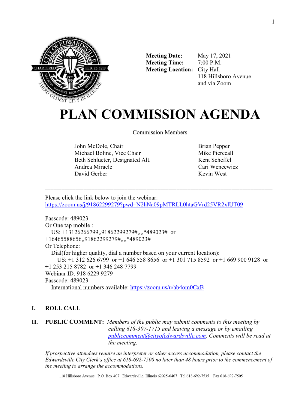 Plan Commission Agenda