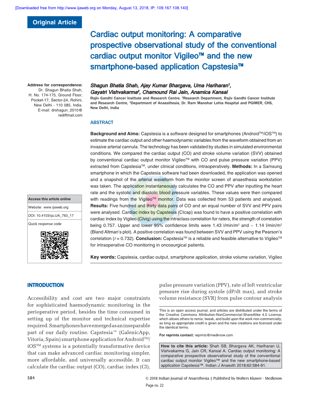 Cardiac Output Monitoring: a Comparative Prospective