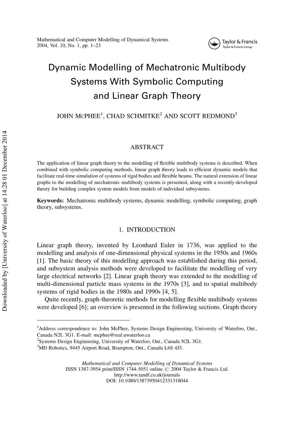 Dynamic Modelling of Mechatronic Multibody Systems with Symbolic Computing and Linear Graph Theory