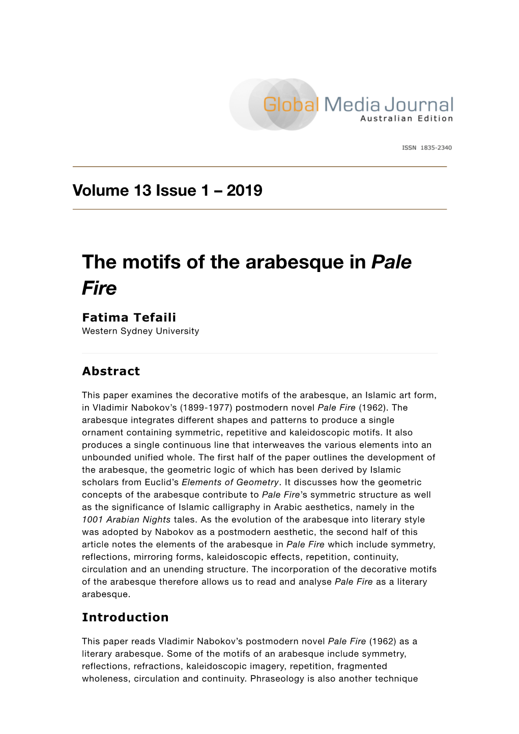 The Motifs of the Arabesque in Pale Fire