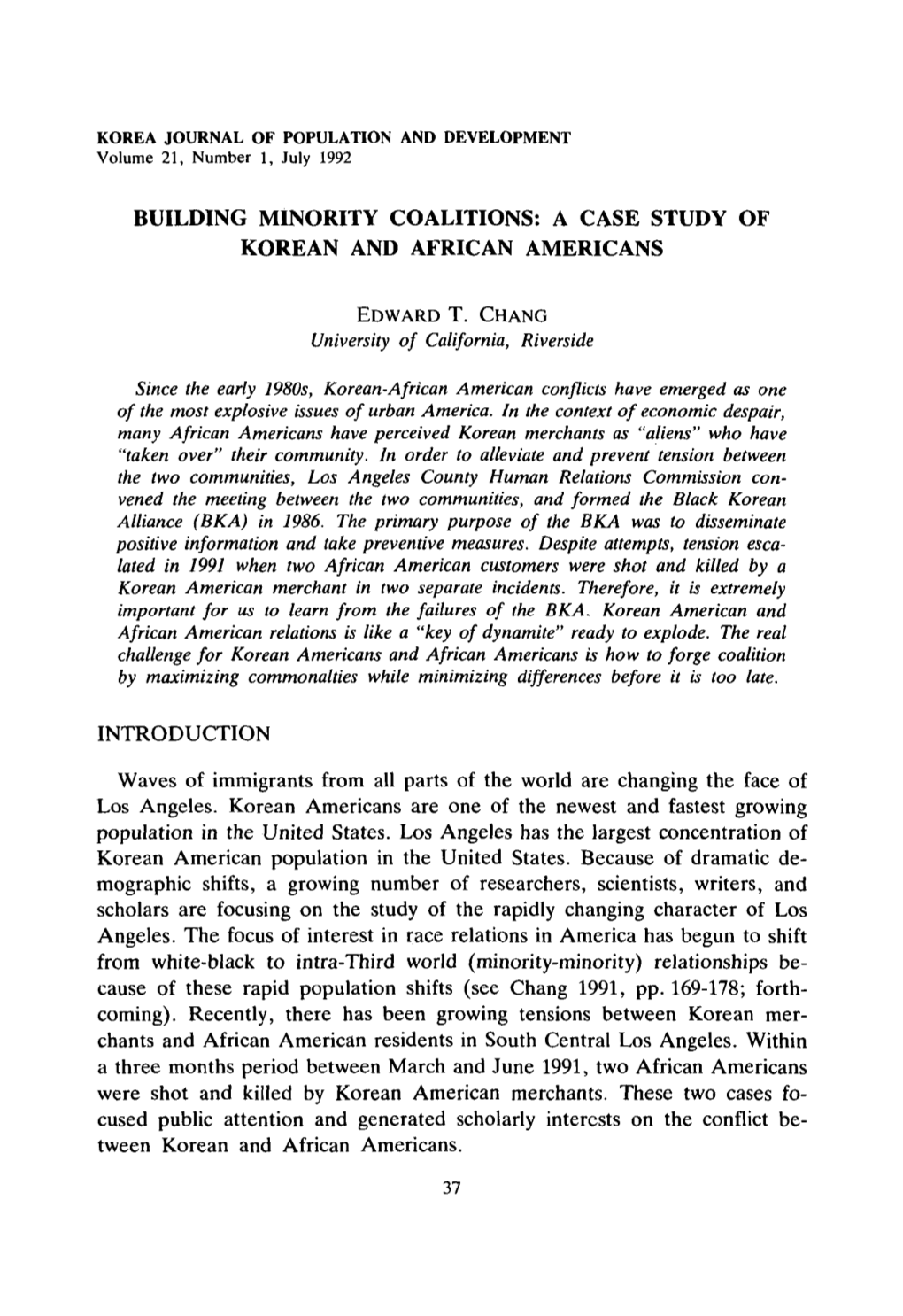 Building Minority Coalitions: a Case Study of Korean and African Americans