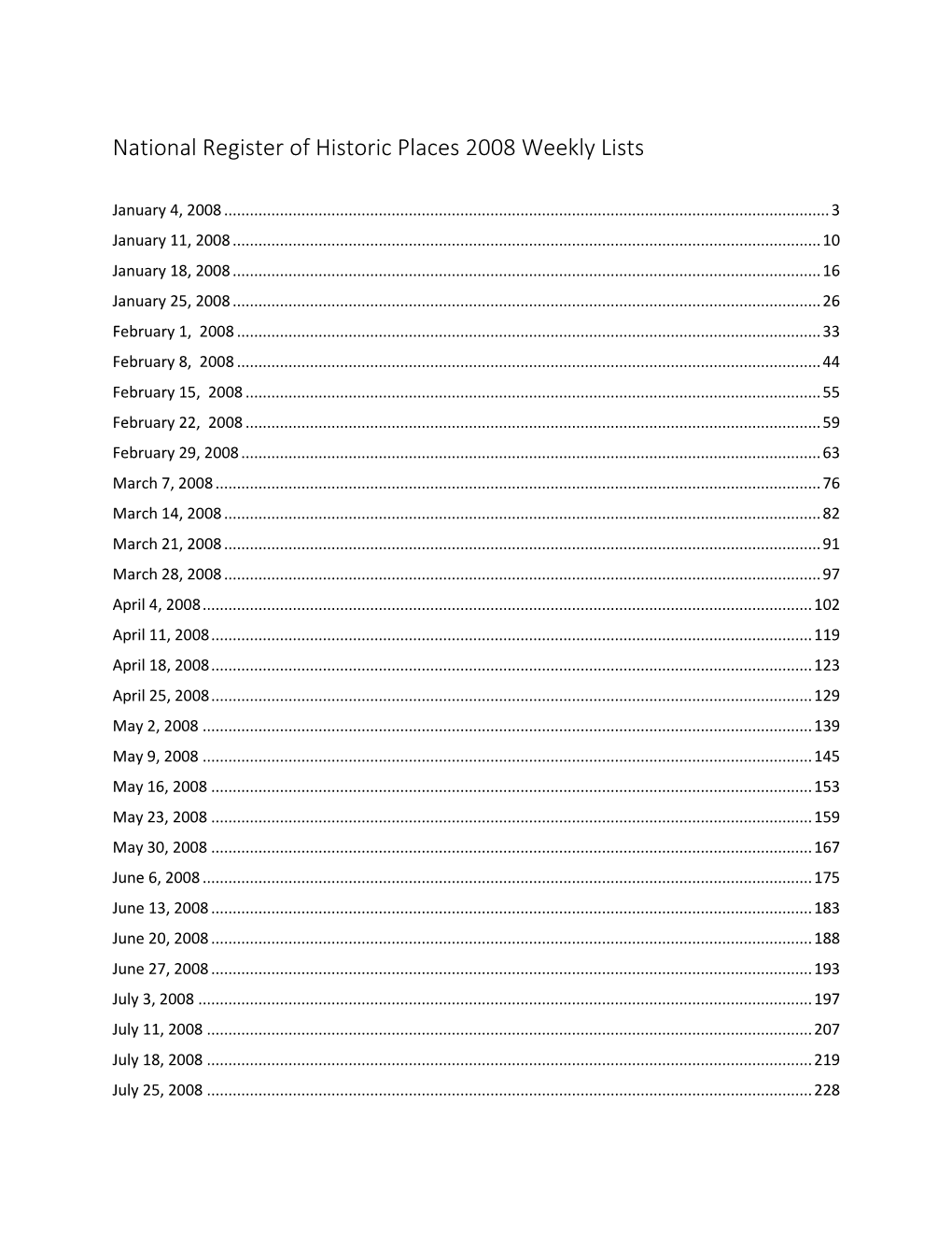 National Register of Historic Places Weekly Lists for 2008