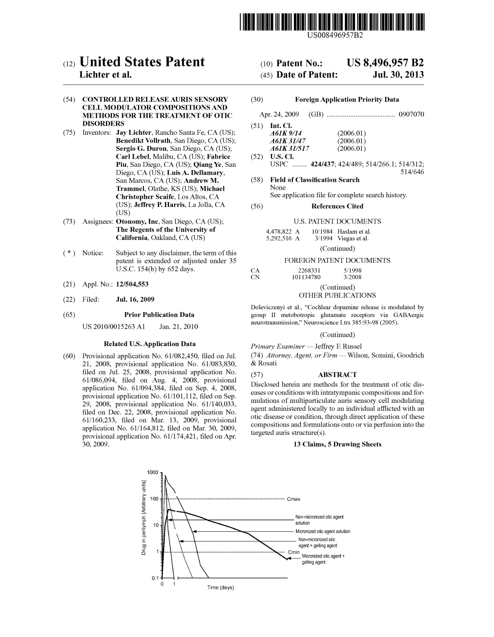 (12) United States Patent (10) Patent No.: US 8.496,957 B2 Lichter Et Al