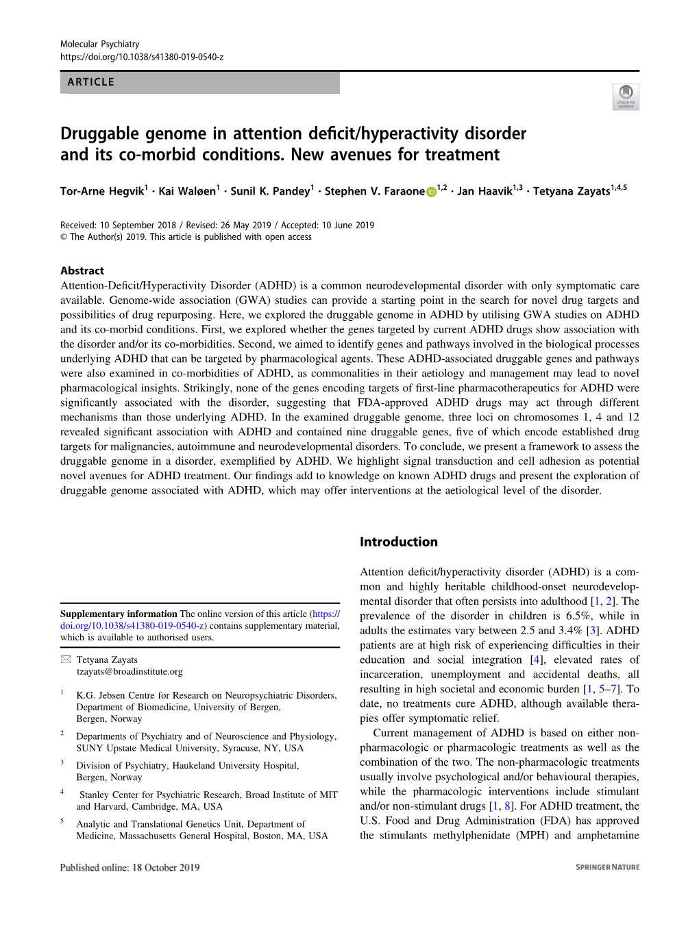 Druggable Genome in Attention Deficit/Hyperactivity Disorder and Its