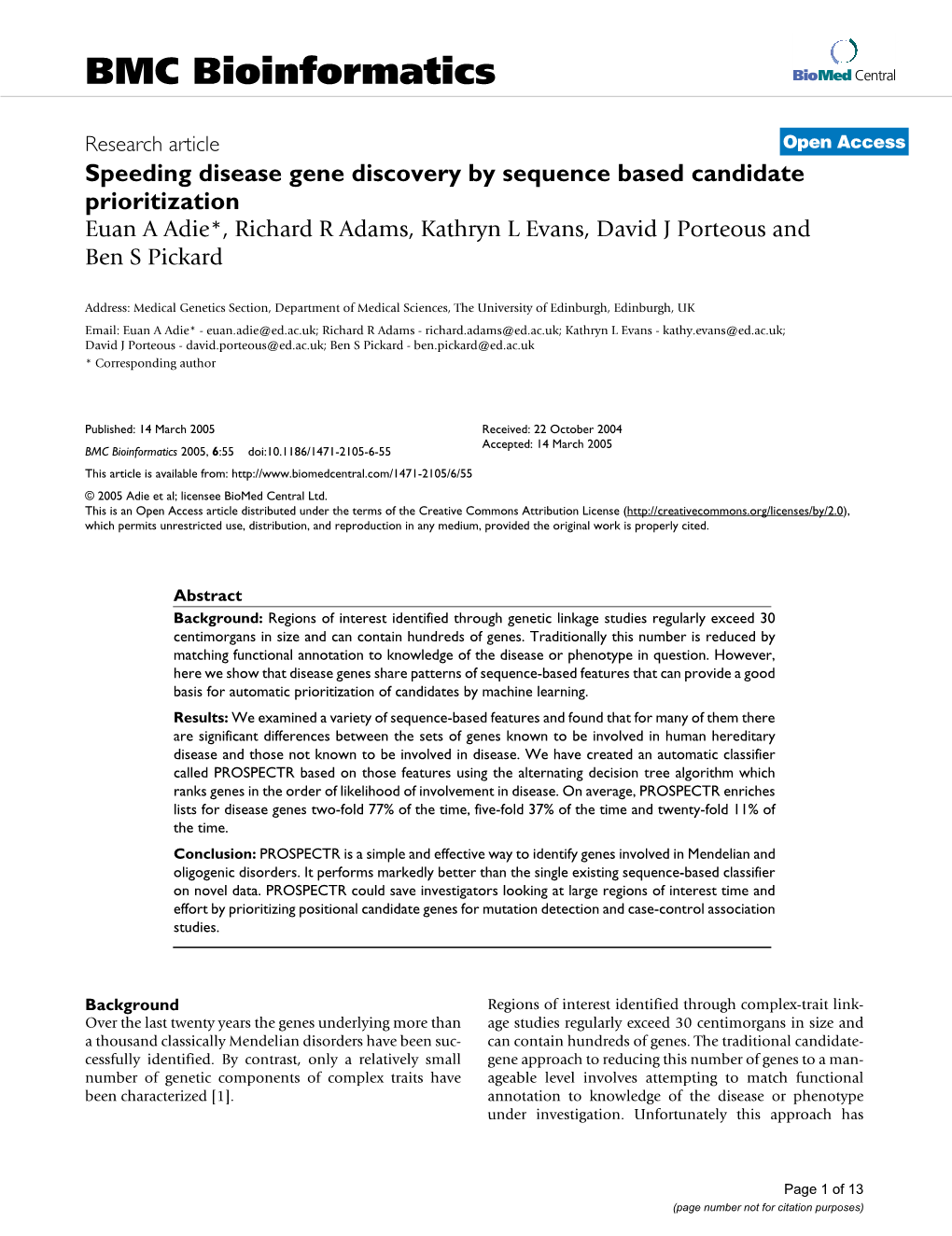 BMC Bioinformatics Biomed Central