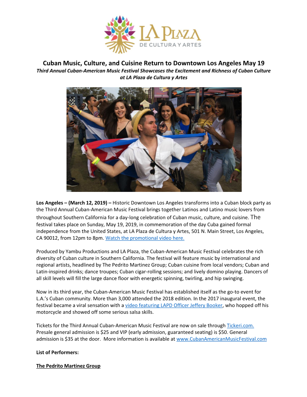 Cuban Music, Culture, and Cuisine Return to Downtown Los Angeles