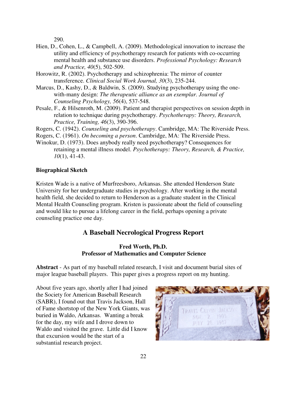 A Baseball Necrological Progress Report