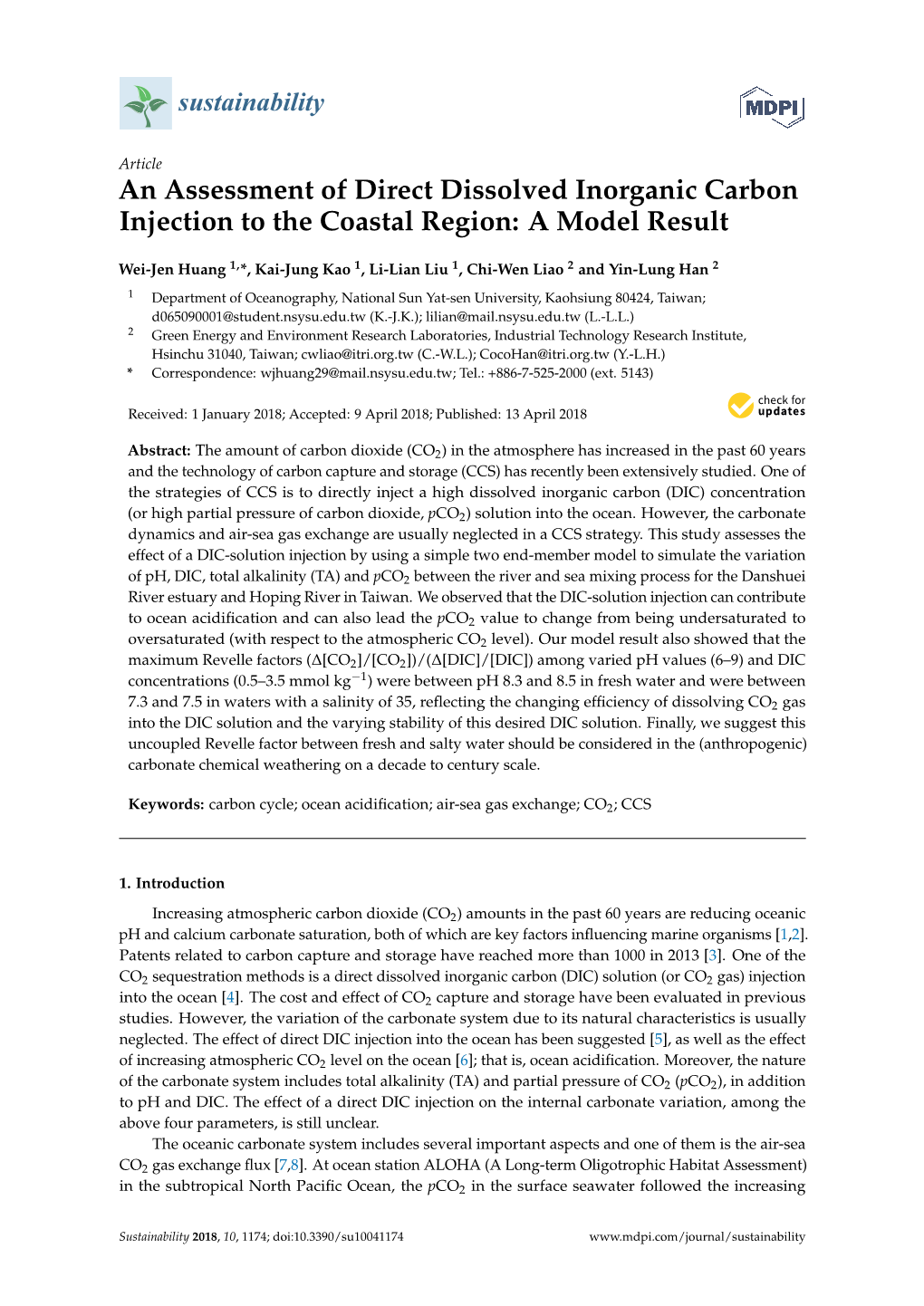 An Assessment of Direct Dissolved Inorganic Carbon Injection to the Coastal Region: a Model Result