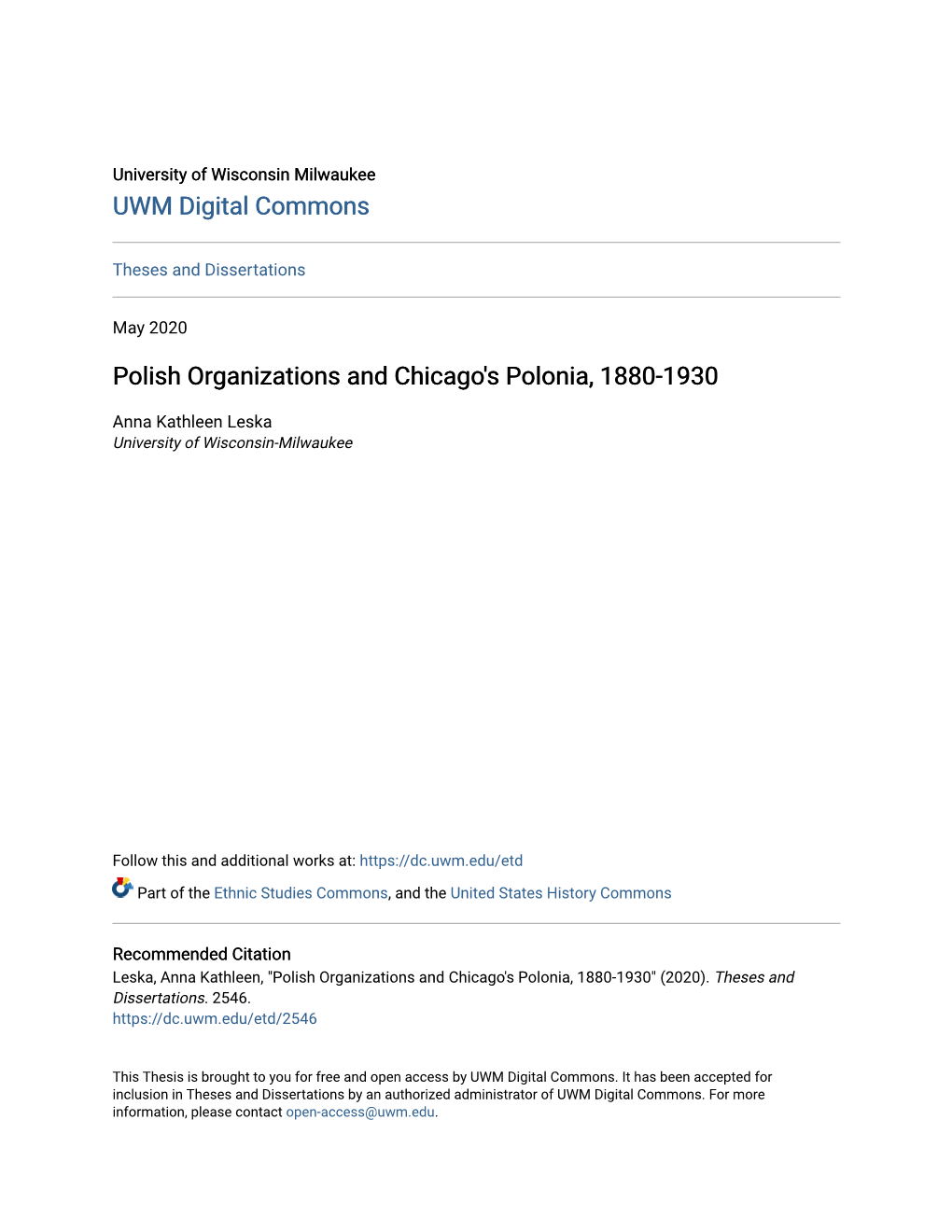 Polish Organizations and Chicago's Polonia, 1880-1930