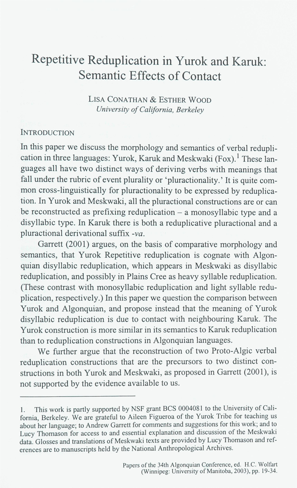 Repetitive Reduplication in Yurok and Karuk: Semantic Effects of Contact