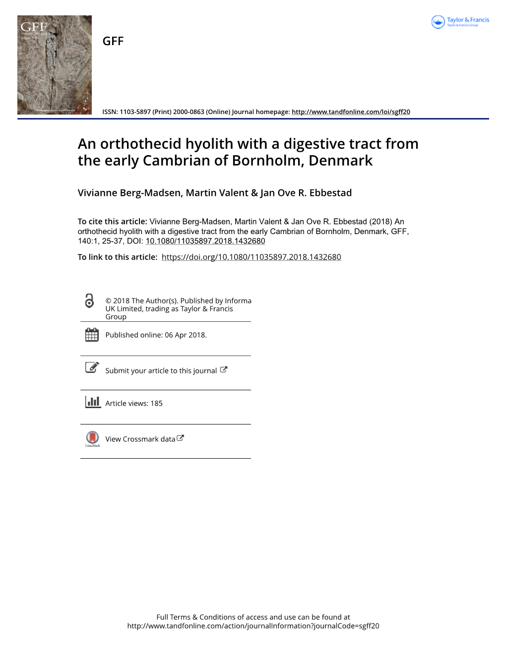 An Orthothecid Hyolith with a Digestive Tract from the Early Cambrian of Bornholm, Denmark